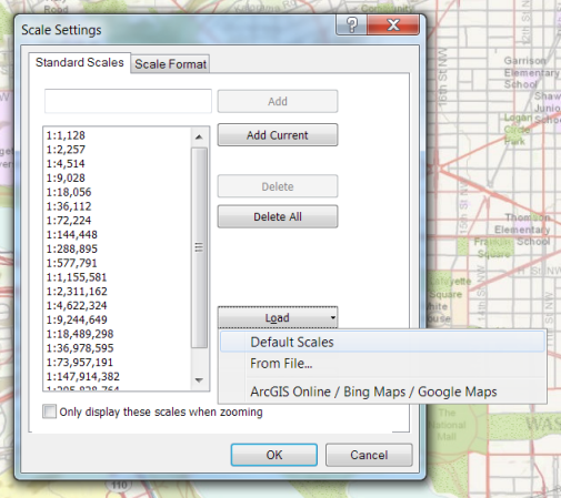 Например, если вы используете схему листов для ArcGIS Online, которая также используется для Bing Maps и Google Maps, существует 20 различных масштабов карты, каждый из которых связан с разным уровнем масштабирования на ползунке масштабирования (рисунок 3)